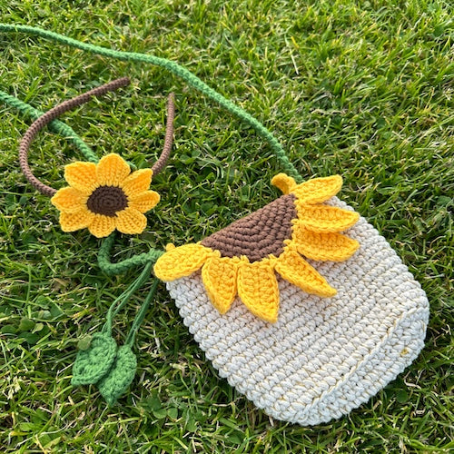 Crochet Sunflower Handbag with Matching Headband