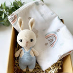 Muslin Blanket and Crochet Bunny Baby Gift Box