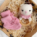 Baby Bunny Rattle and Handmade Booties Gift Set
