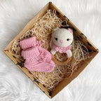 Baby Bunny Rattle and Handmade Booties Gift Set