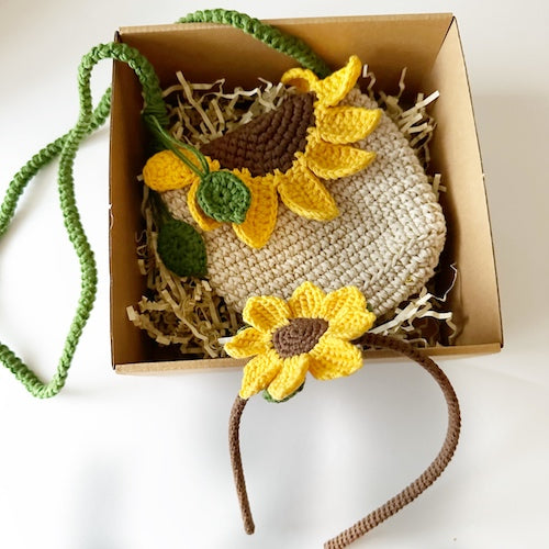 Crochet Sunflower Handbag with Matching Headband