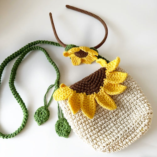 Crochet Sunflower Handbag with Matching Headband