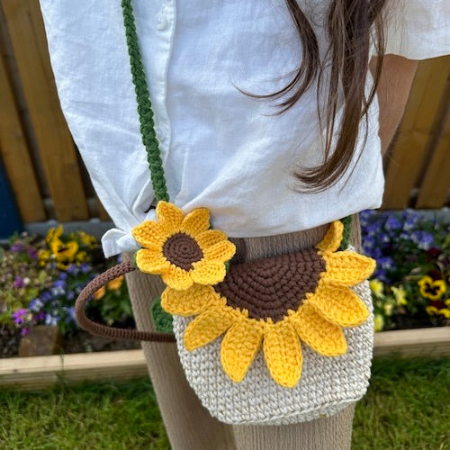 Crochet Sunflower Handbag with Matching Headband