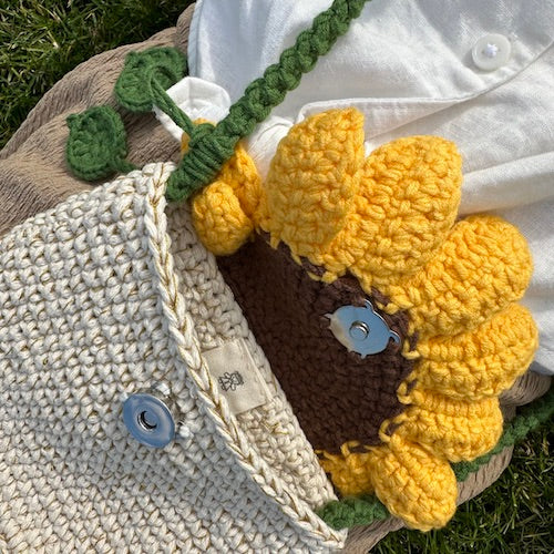 Crochet Sunflower Handbag with Matching Headband