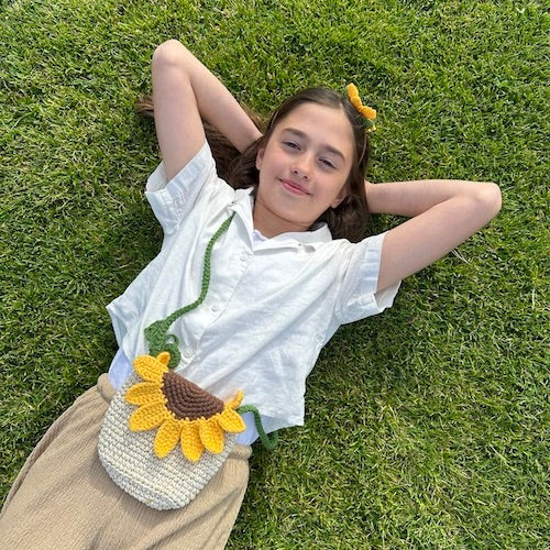 Crochet Sunflower Handbag with Matching Headband