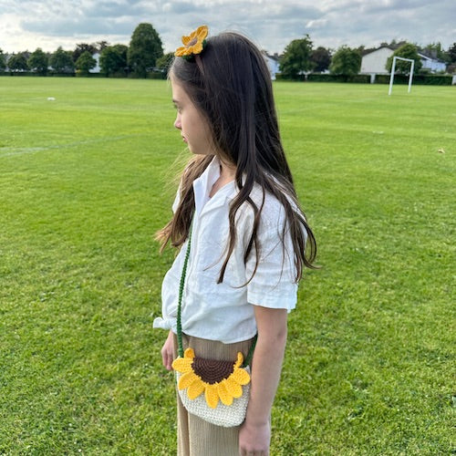 Crochet Sunflower Handbag with Matching Headband