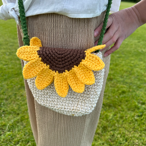 Crochet Sunflower Handbag with Matching Headband
