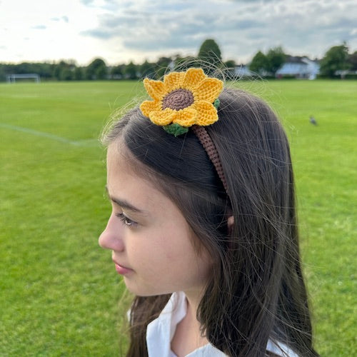 Crochet Sunflower Handbag with Matching Headband