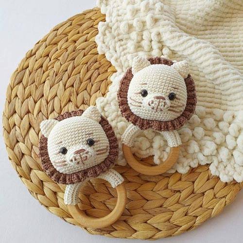 Crochet rattle lion baby gift