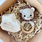 Baby Lion Rattle and Handmade Booties Gift Set
