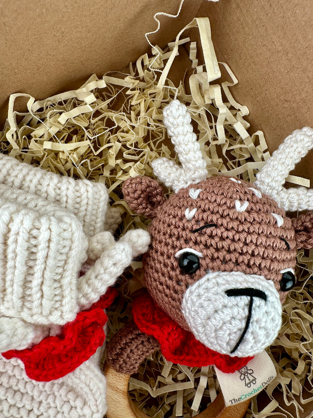 Baby Deer Rattle and Handmade Booties Gift Set