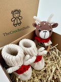 Baby Deer Rattle and Handmade Booties Gift Set