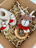 Baby Deer Rattle and Handmade Booties Gift Set