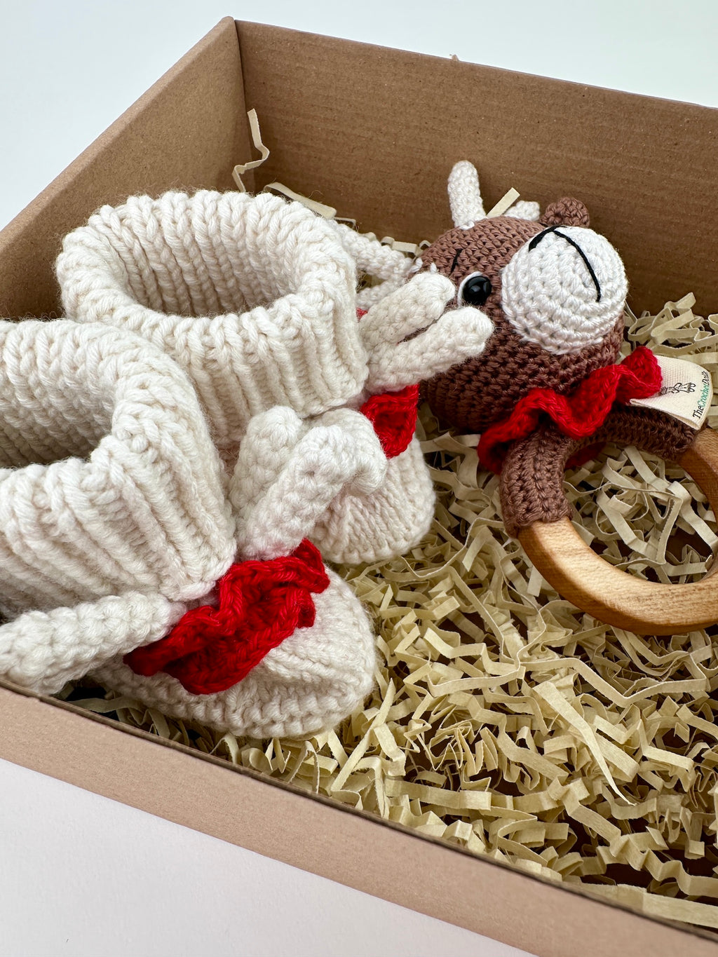 Baby Deer Rattle and Handmade Booties Gift Set