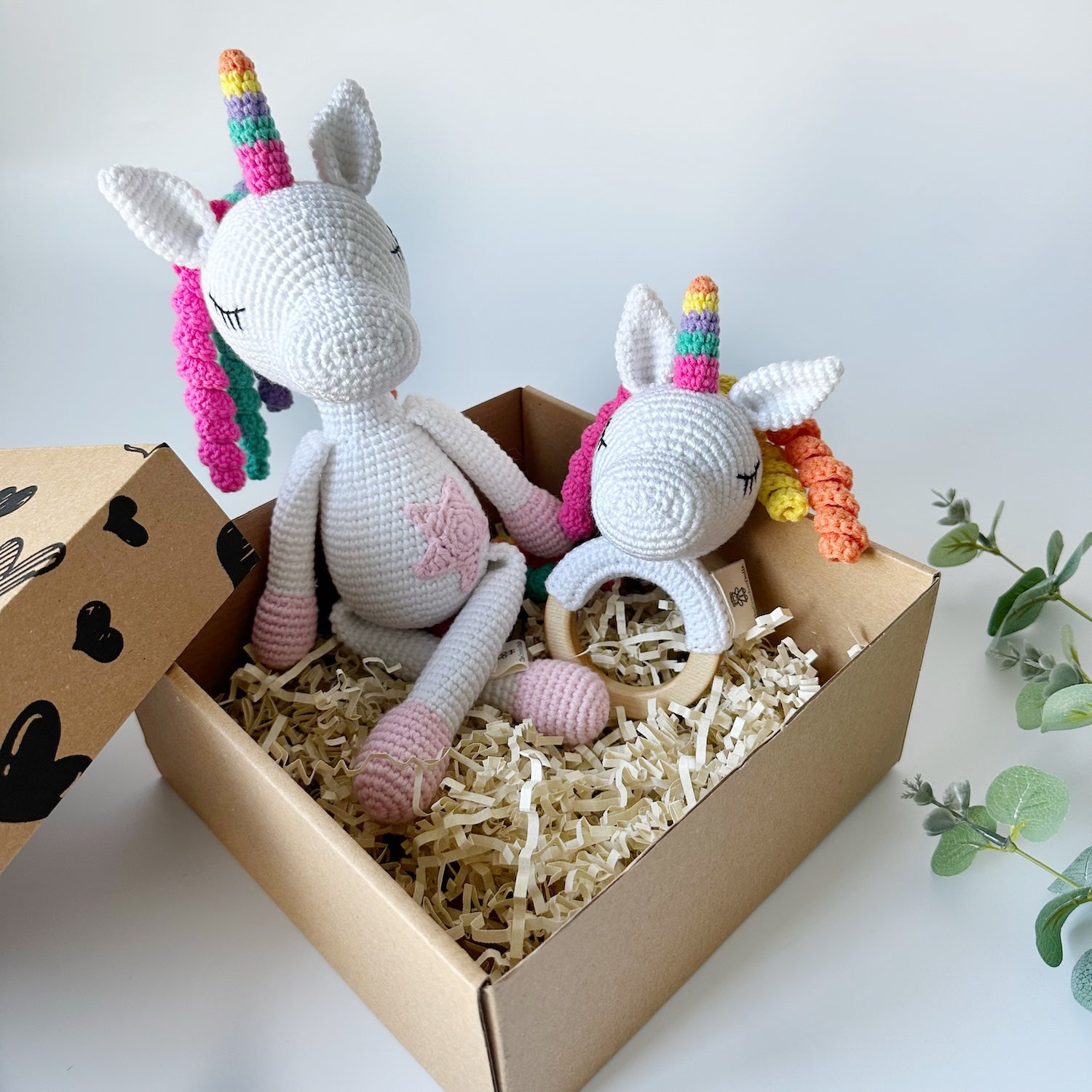 Crochet Unicorn and Rattle Baby Gift Box