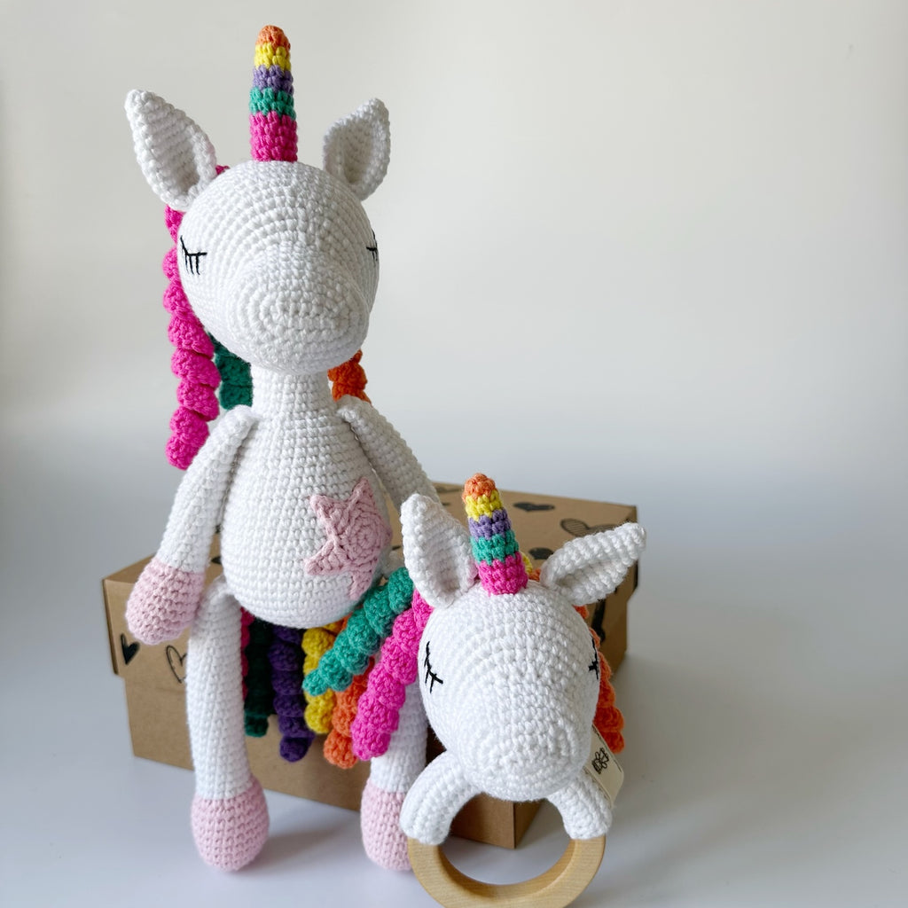Crochet Unicorn and Rattle Baby Gift Box