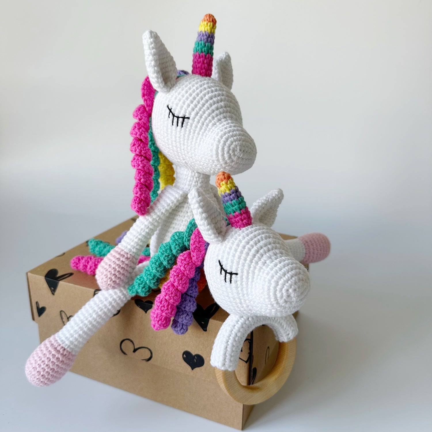 Crochet Unicorn and Rattle Baby Gift Box