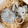 Baby Elephant Rattle and Handmade Booties Gift Set