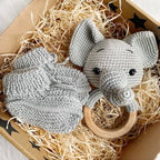 Baby Elephant Rattle and Handmade Booties Gift Set