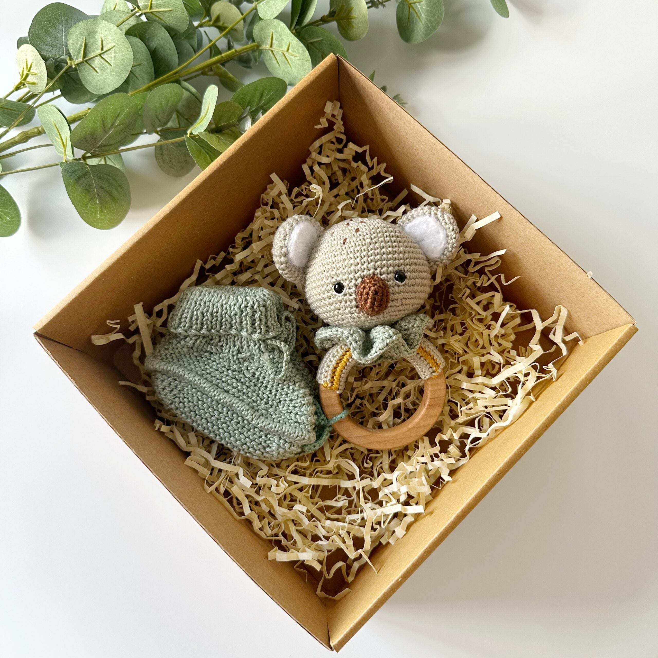 Baby Koala Rattle and Handmade Booties Gift Set